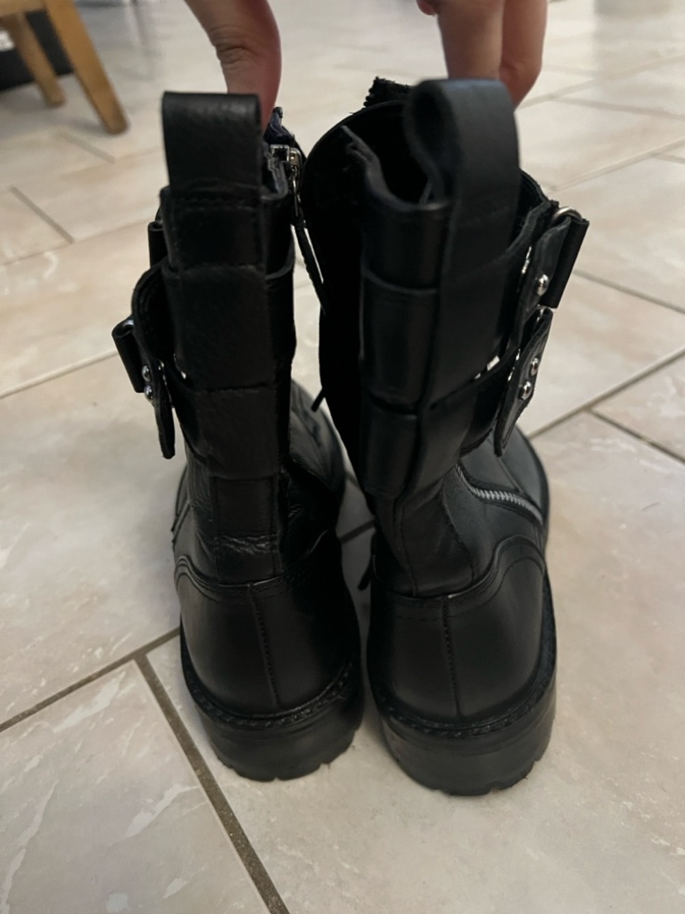 Topshop x Ashley Black Lace-Up Leather Ankle Boots with Strap - Picture 3 of 4